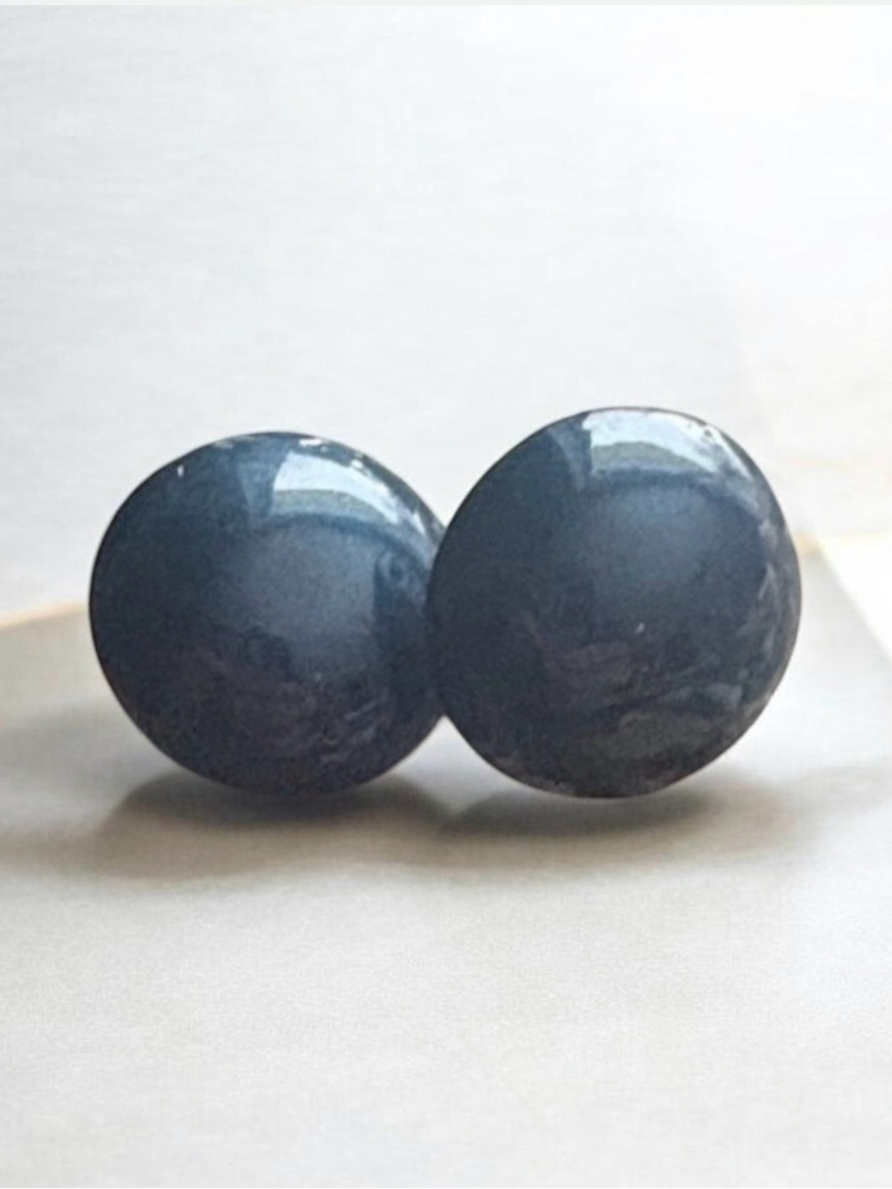 Vintage Avon Navy Blue Enamel Dome Earrings Silver Tone Pierced 1/2”